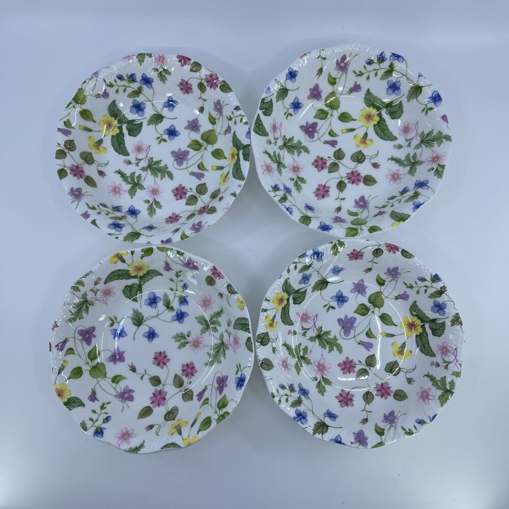 vintage queens country meadow soup cereal bowls bone china set of 4 floral desig